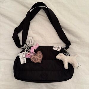 PINK Victoria’s Secret Black Quilted Puffer Mini Hobo Bag with Charms
